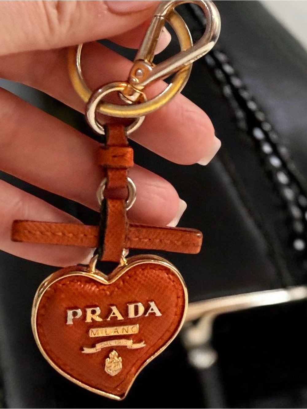 Authentic Prada Key Holder Saffiano Orange Metal Leather Italy & Box | PreLOVED